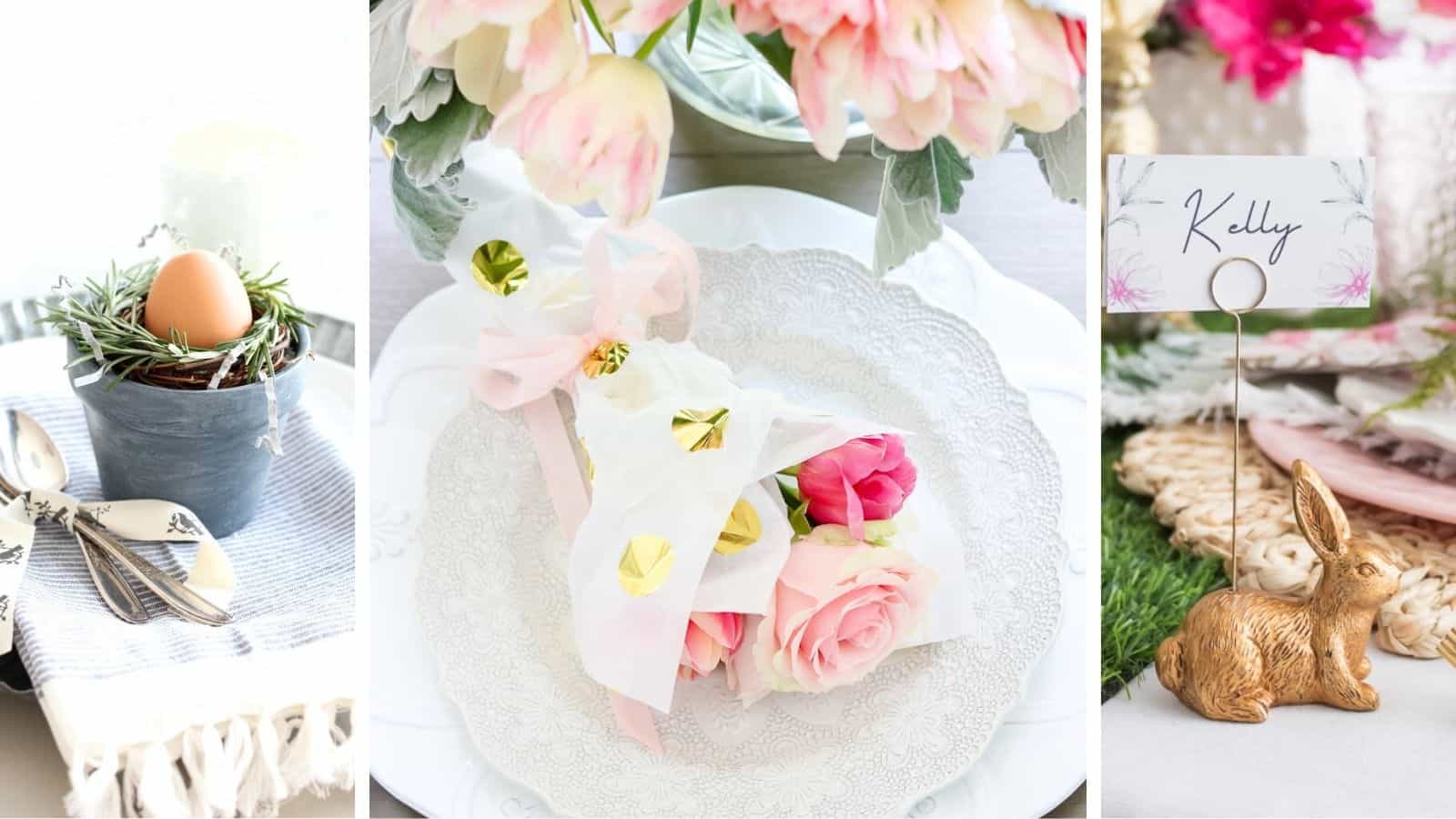 Grid with three images of Easter table settings.