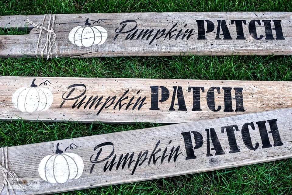 Three DIY fall signs made from wood with pumpkin patch text.