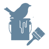 Songbird logo bird on paint can blue