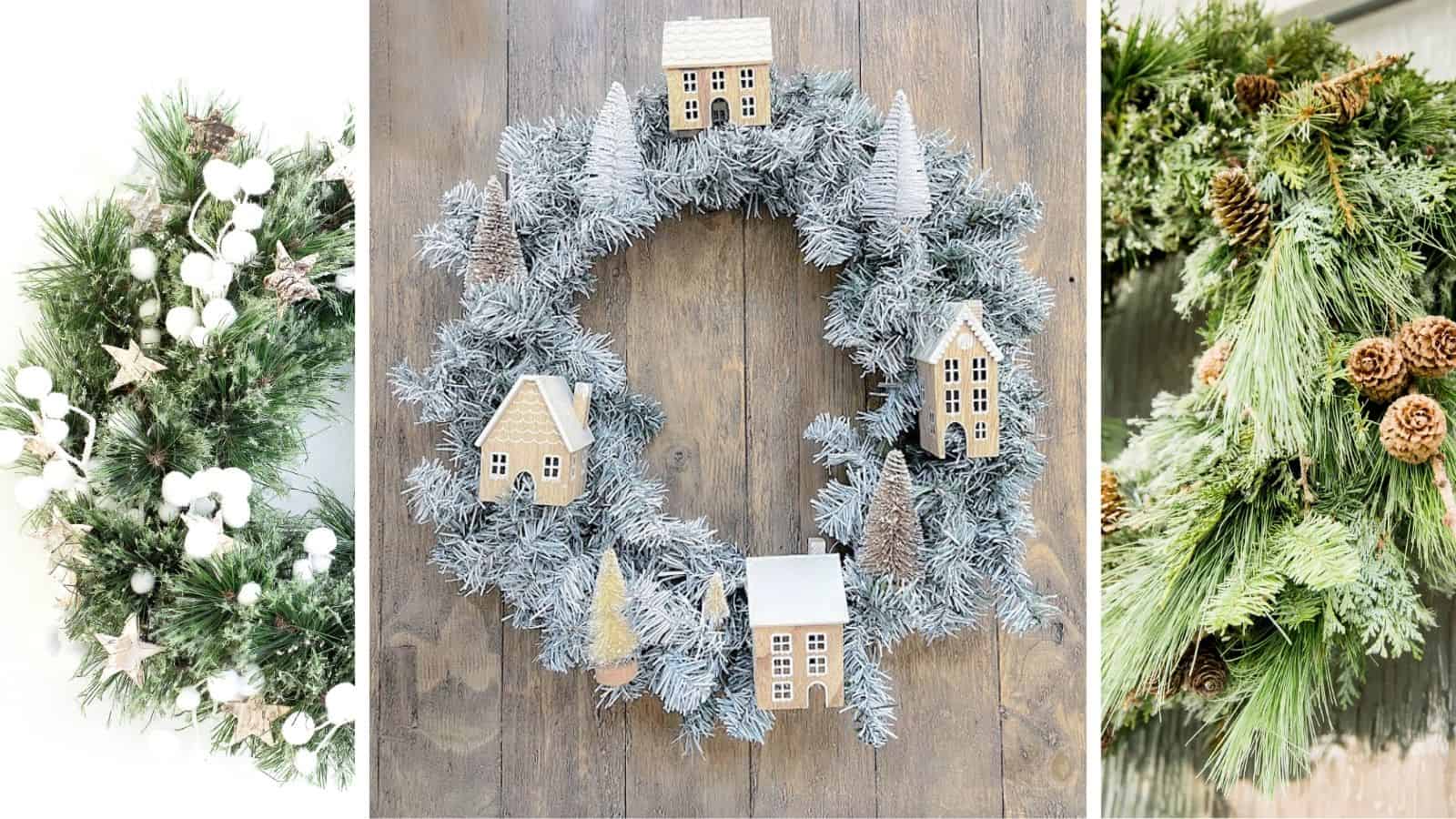 An image with three Christmas wreath ideas.
