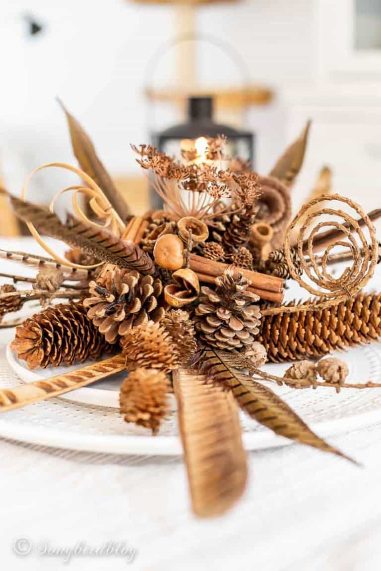 DIY pinecone centerpiece fall decor