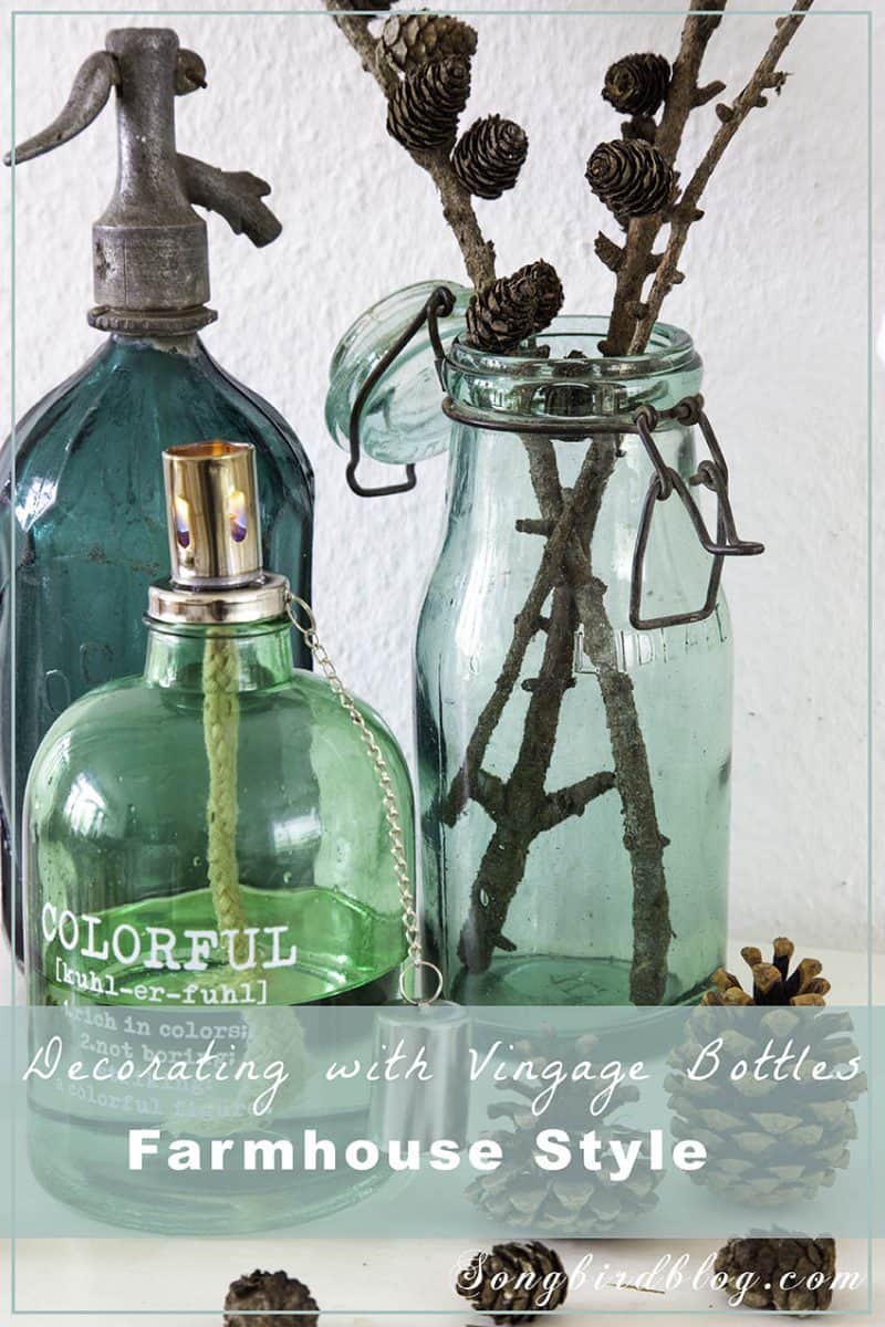 Picture of Fall Decor With Green Vintage Bottles - Songbird