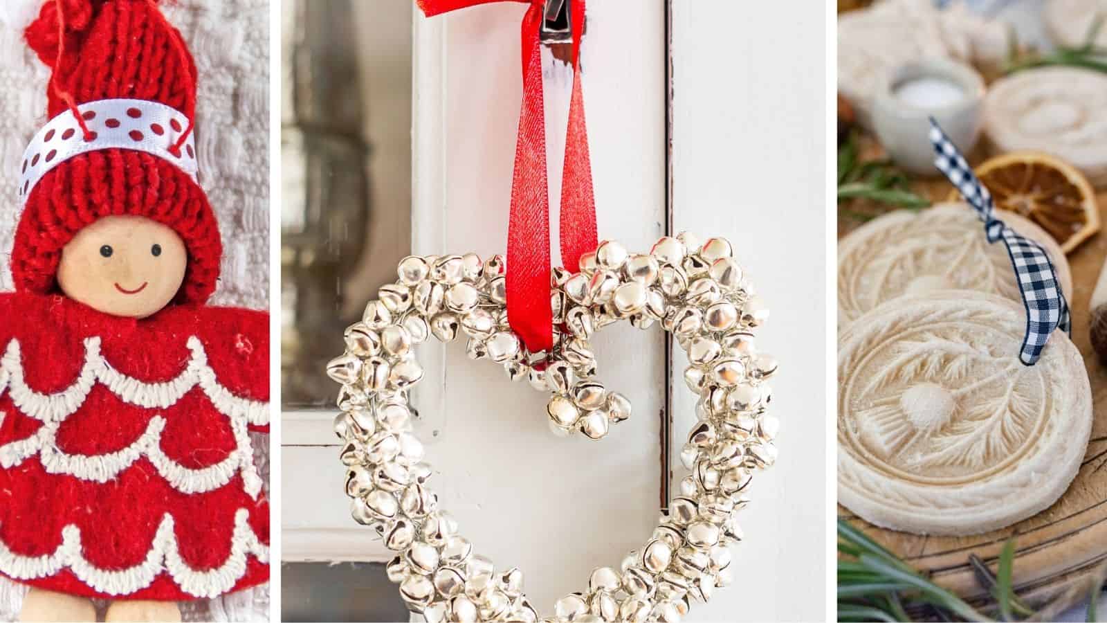 Three images of DIY Christmas ornaments for adults.