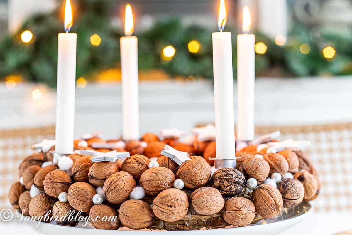 Walnut Christmas wreath centerpiece.